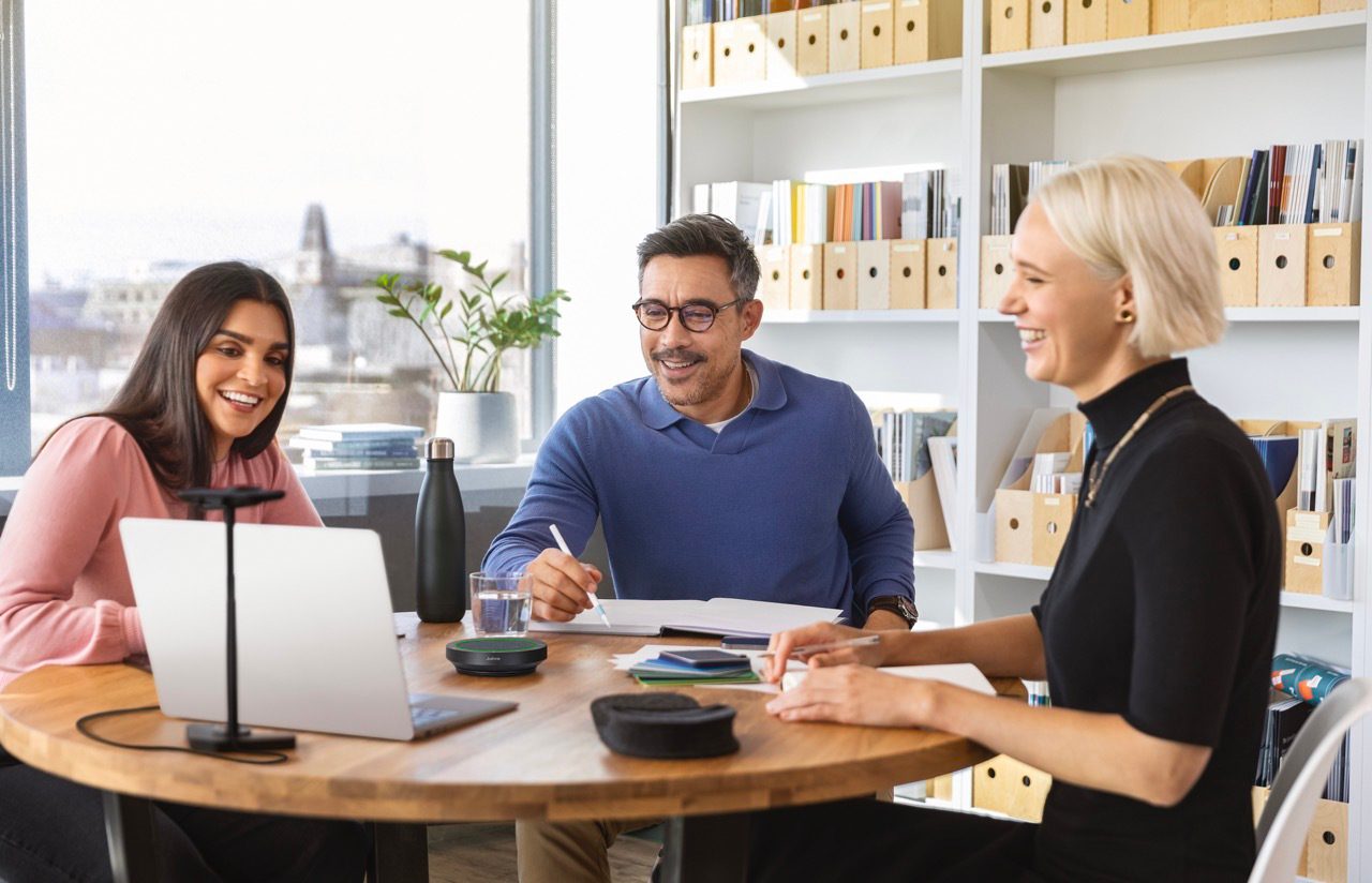 Jabra Speak2 55 Lifestyle Meeting Room Call Angled Medium Large